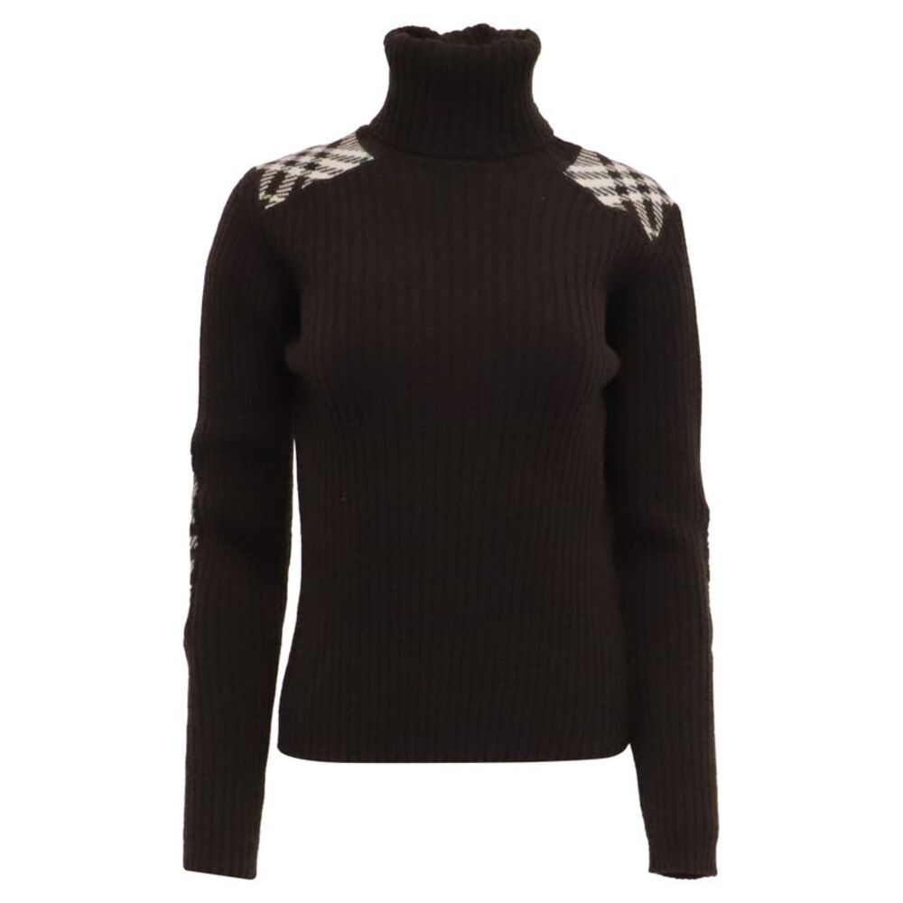 Burberry Checked Turtle Neck Sweater in Black Merino Wool